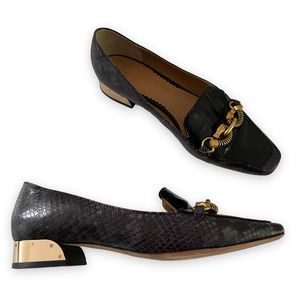 Tory Burch Women's Black Snakeskin Patent Leather Mixed Material Jessa Loafer 8